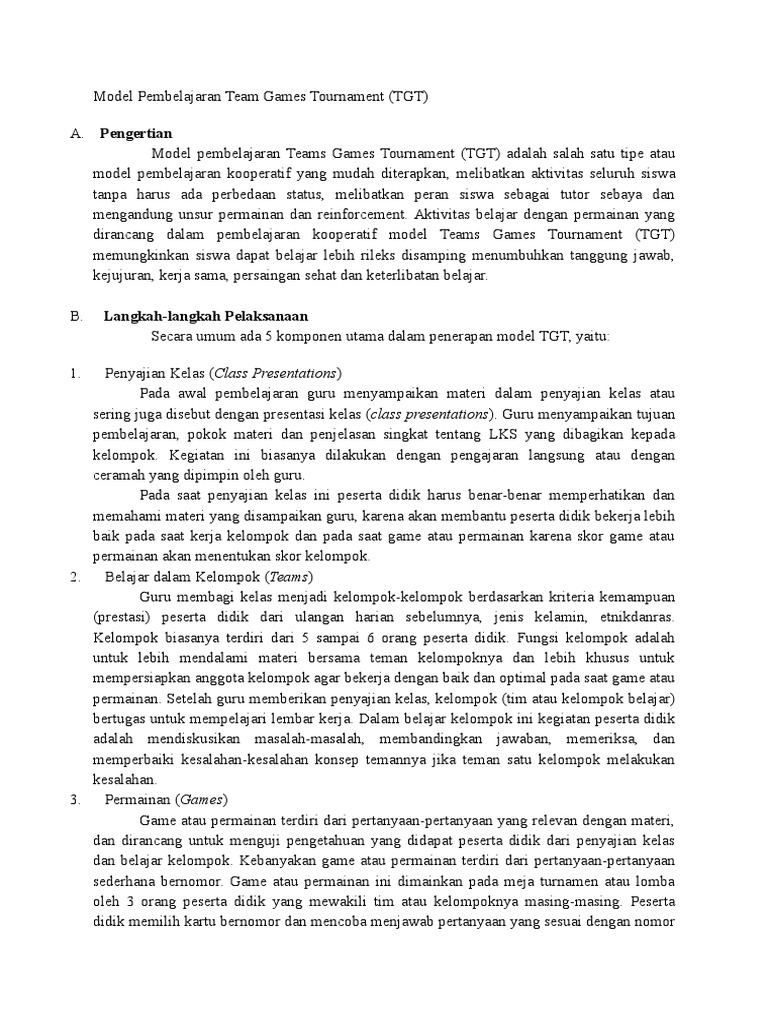 Model Pembelajaran TGT dalam Kelas | PDF | Karier & Perkembangan ...