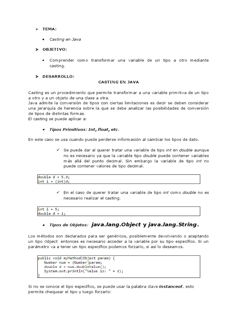 Cast Java | PDF | Java (lenguaje de programación) | Herencia ...