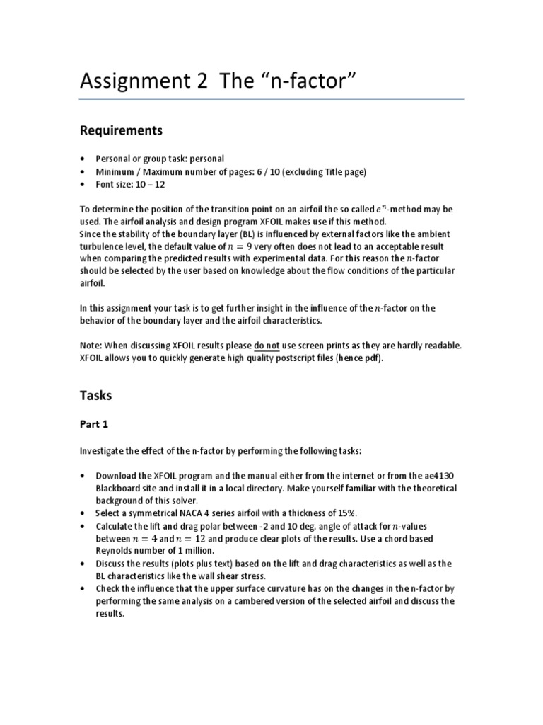 Assignment 2 The N-Factor | PDF | Airfoil | Lift (Force)