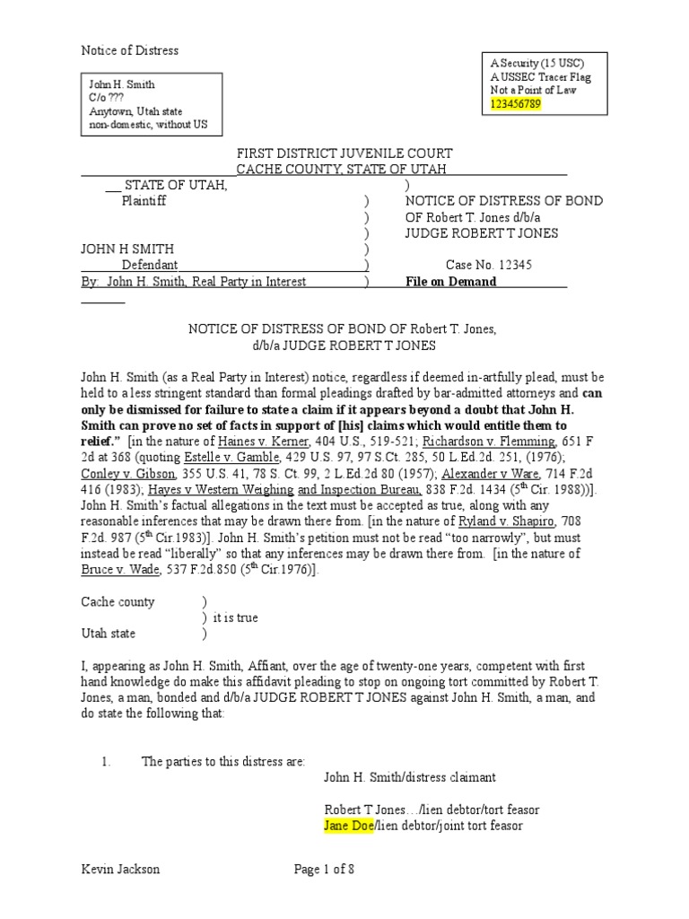 Notice of Distress Against Judge Jones | PDF | United States ...