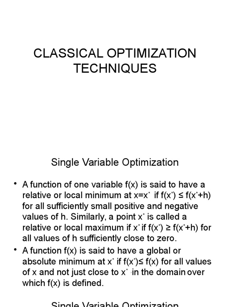 Single Variable Optimization Techniques | PDF | Maxima And Minima | Gas ...