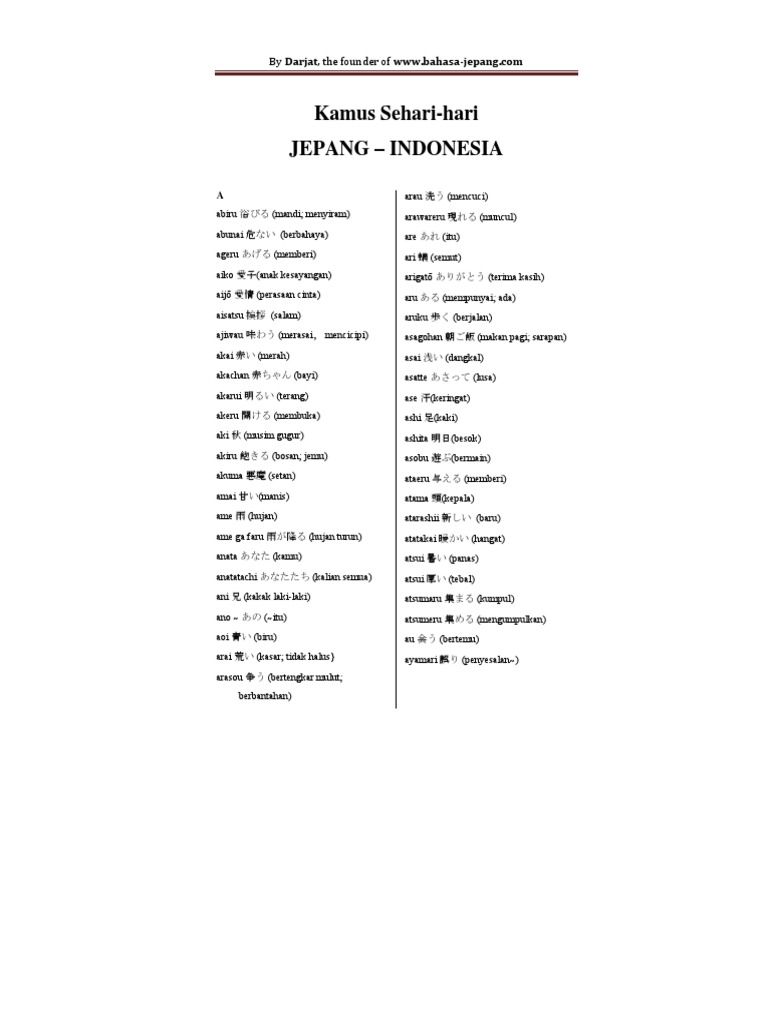 Kamus Sehari Hari Bahasa Jepang