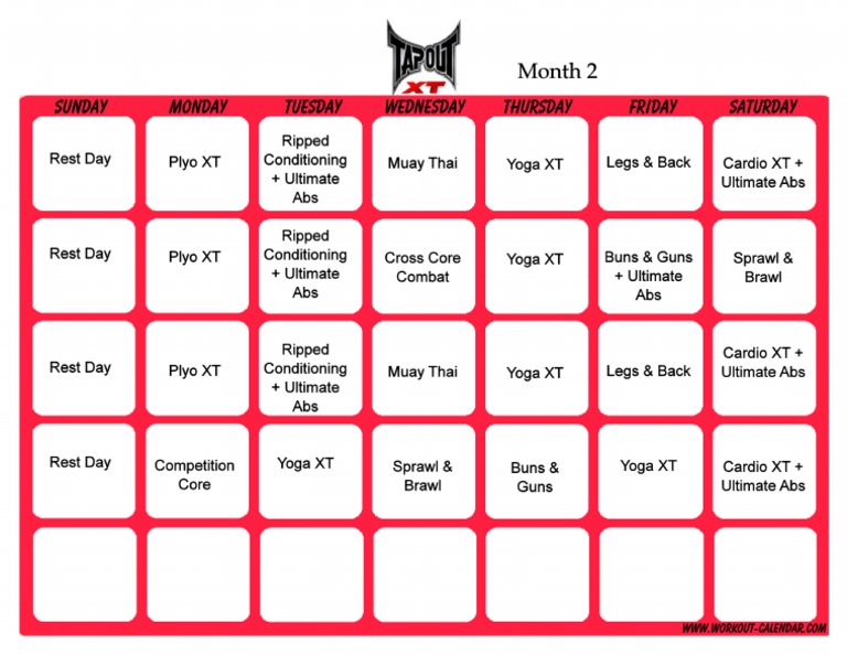 Tapout XT Schedule Month 2