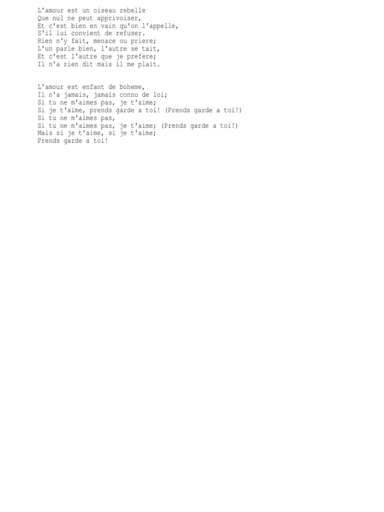 Carmen Habanera Lyrics Carmen Musique Francaise