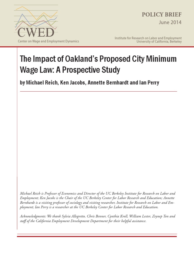 Oakland Living Wage, Reich Et Al PDF Minimum Wage Oakland