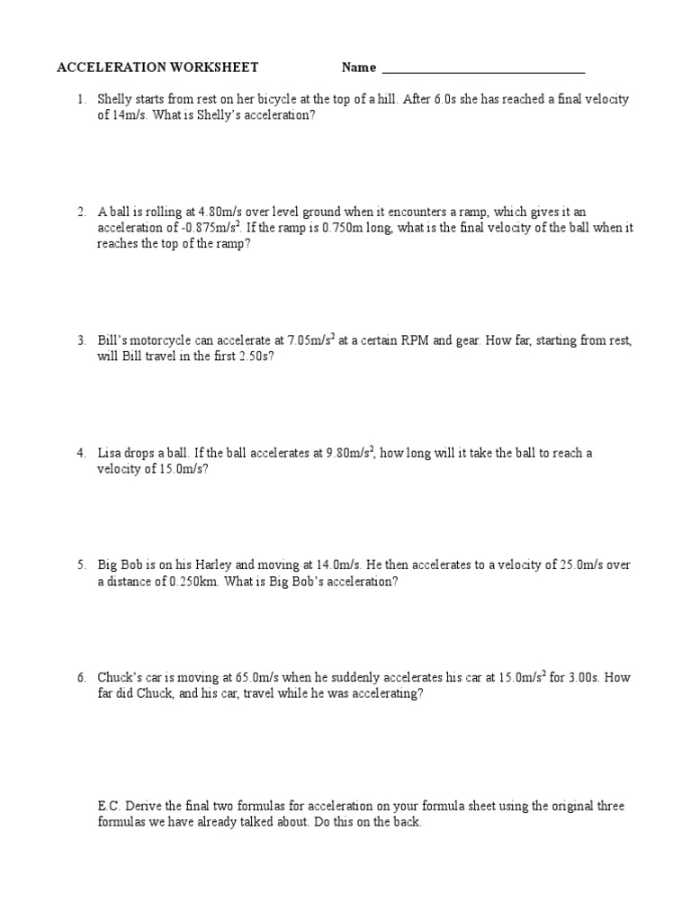 Worksheets Acceleration Worksheet 1526381573v1