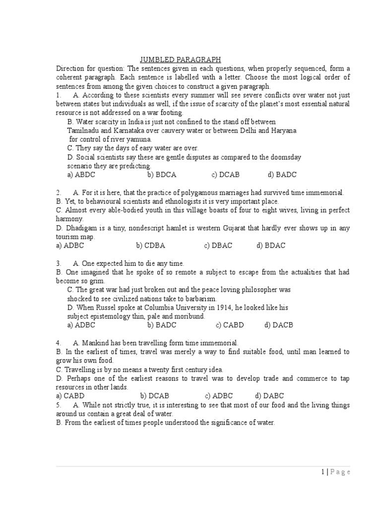 English Section Tests Jumbled Up Paragraph Supplement Download Free