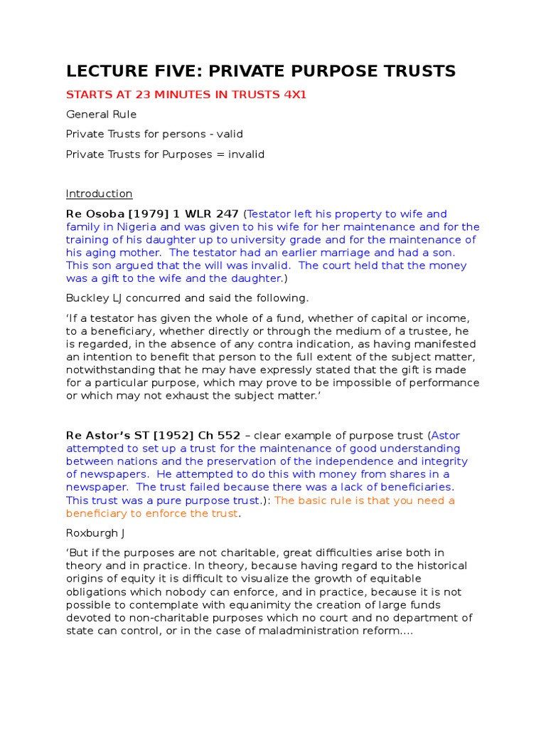 Week 4 Private Purpose Trusts PDF Trust Law Natural Resources Law