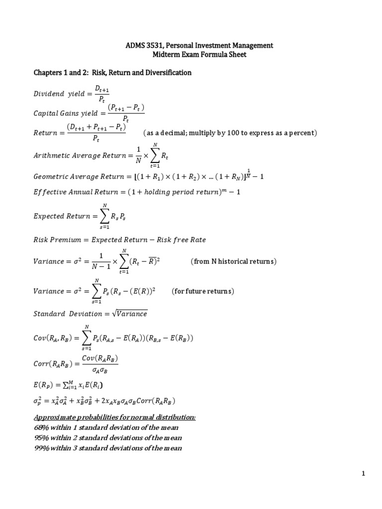3531 Midterm Formula Sheet | PDF