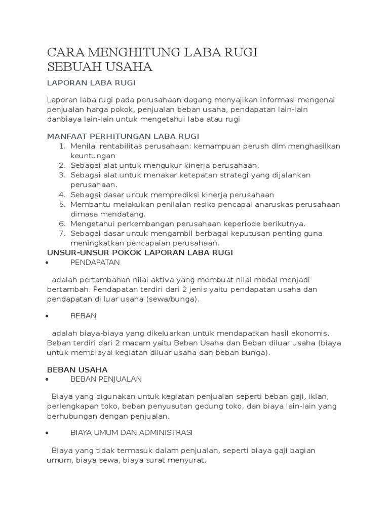 Cara Menghitung Laba Rugi Sebuah