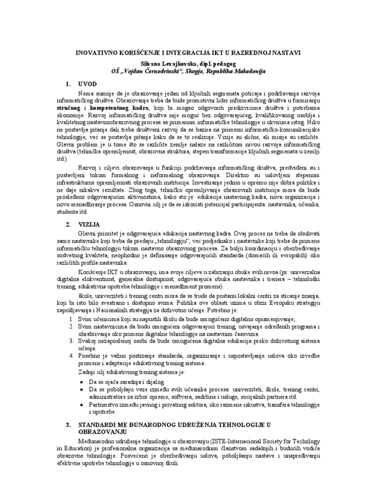 Inovativno Korišcenje I Integracija Ikt U Razrednoj Nastavi | PDF