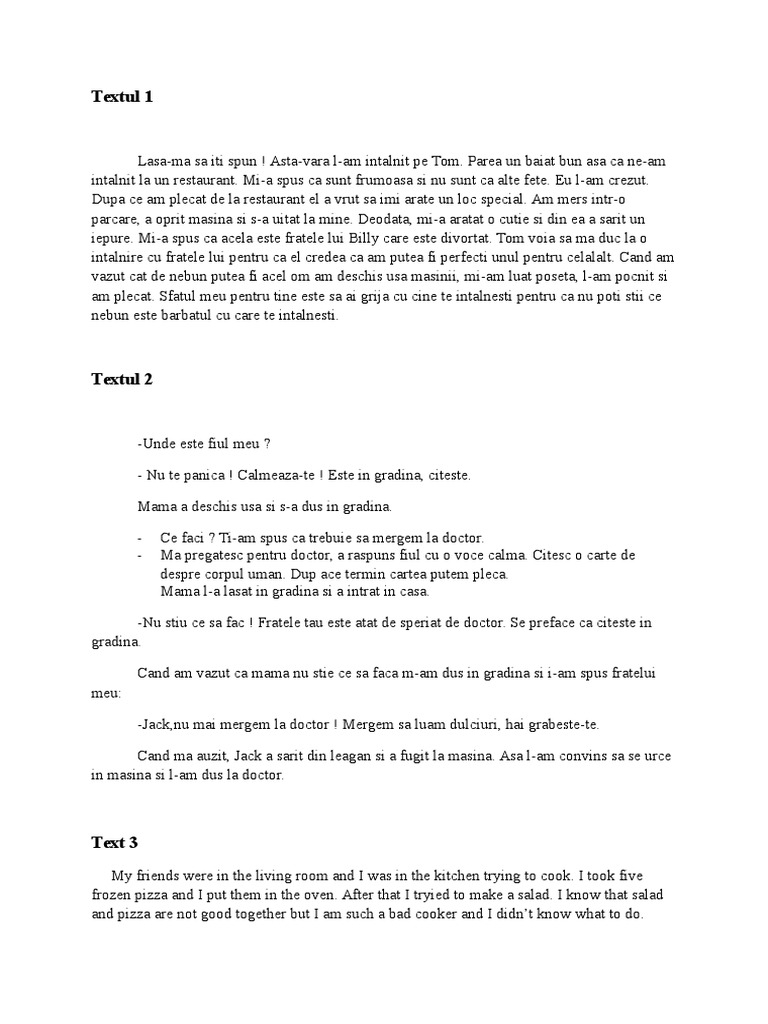 Texte De Tradus Din Romana Engleza PDF Home Economics Kitchen