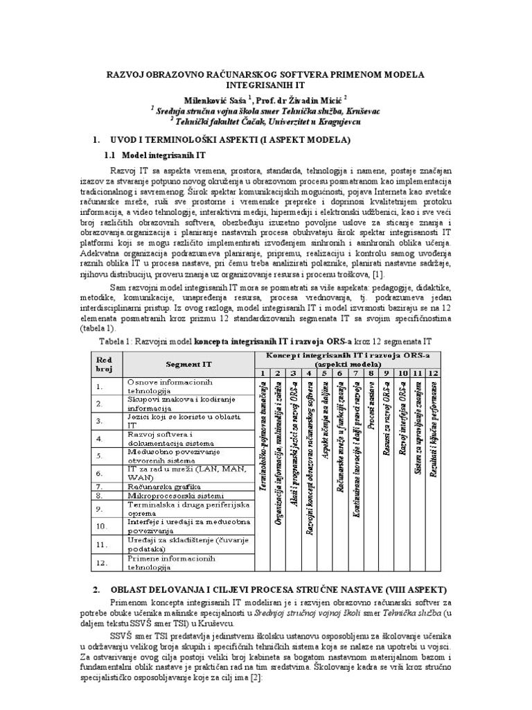 Razvoj Obrazovno Racunarskog Softvera Primenom Modela Integrisanih It | PDF
