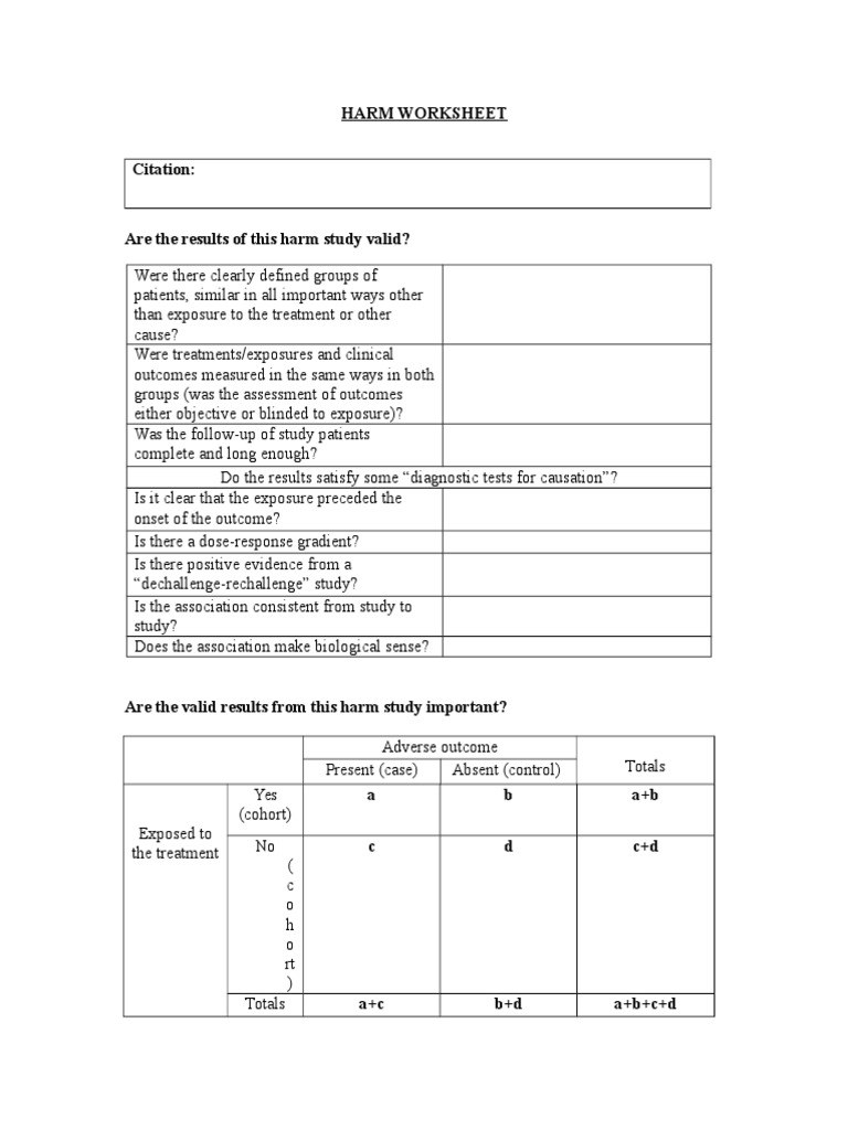 Harm Study Assessment Guide | PDF | Odds Ratio | Cohort Study