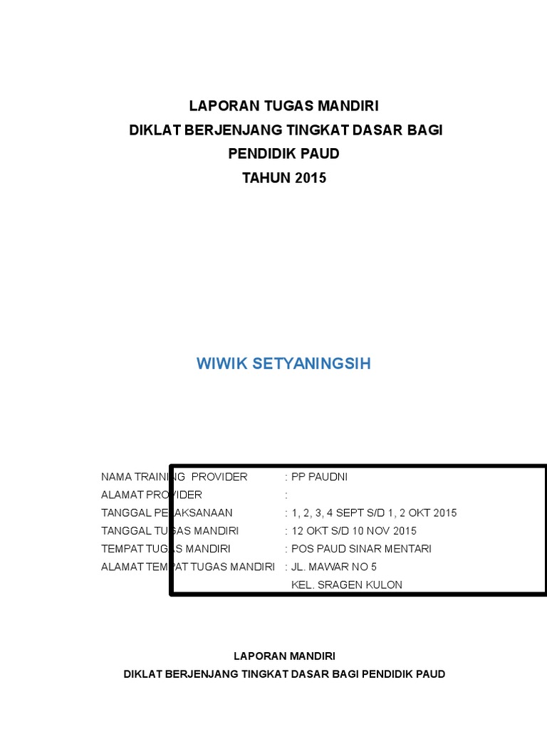 Diklat Berjenjang Tingkat Dasar Bagi Pendidik Paud Wiwik Setyaningnsih
