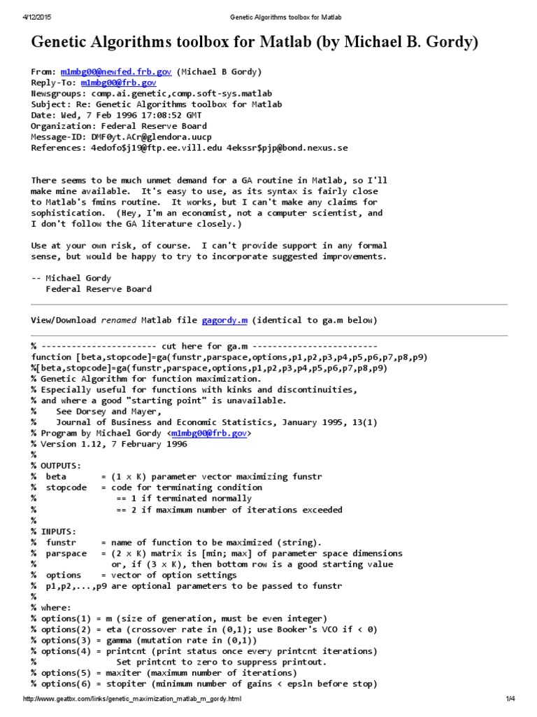 Algorithms Toolbox for Matlab Parameter Programming