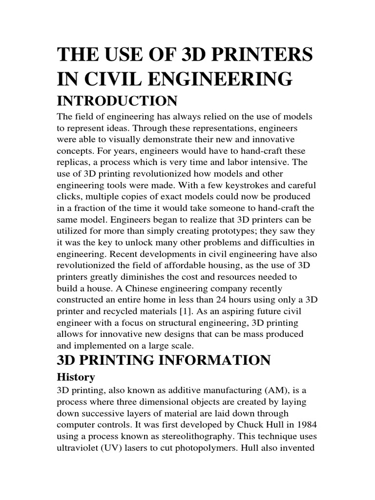 3D Printing Innovations in Civil Engineering | PDF | 3 D Printing ...