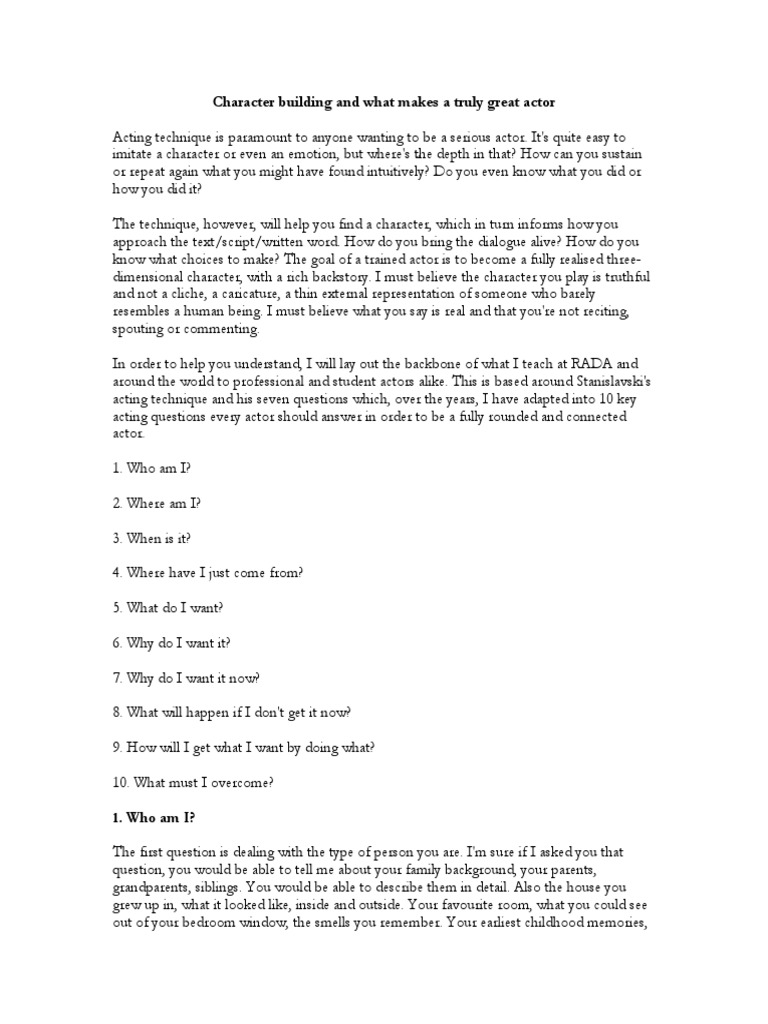 Character Building Pdf Actor Imagination