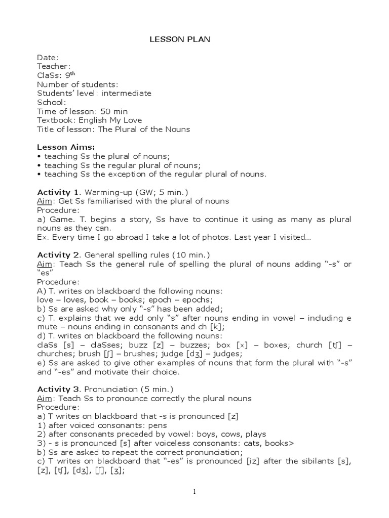 Teaching Plural Nouns in English | PDF | Consonant | English Language