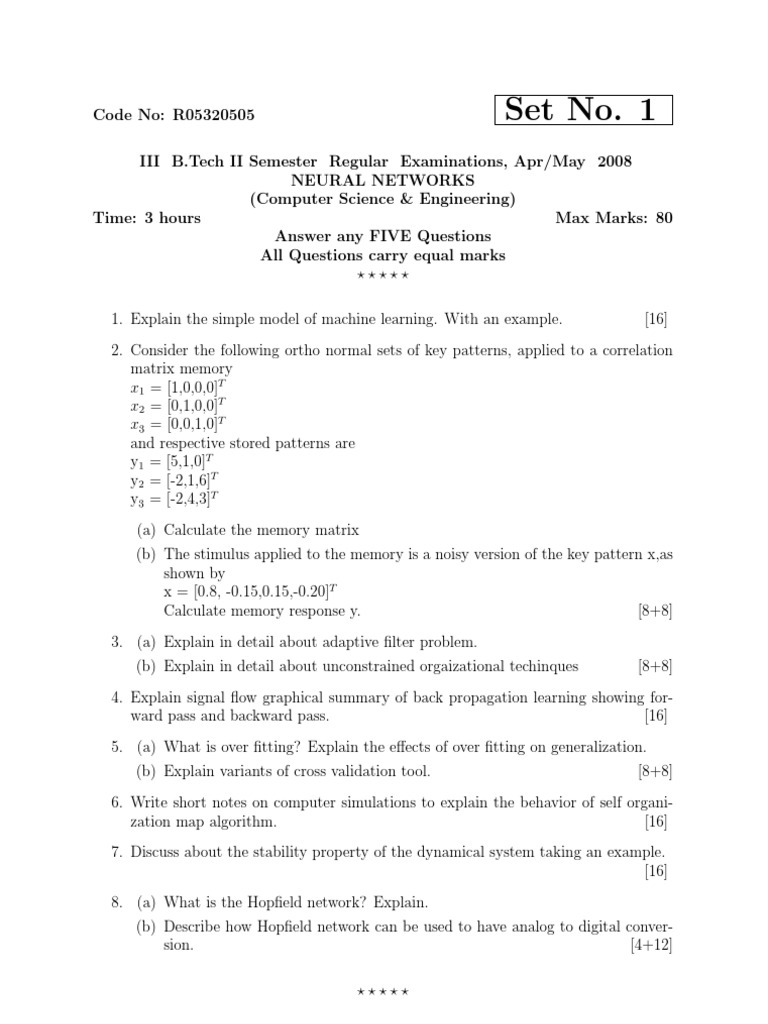 Neural Networks Exam Questions 2008 | PDF | Artificial Neural Network ...
