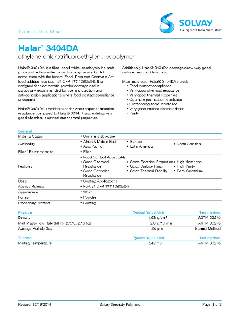Halar 3404DA | PDF | Chemistry | Industries
