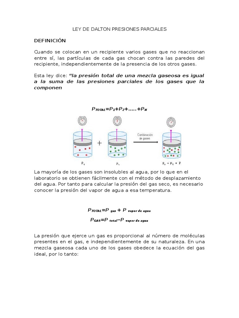 Ley de Dalton Presiones Parciales Gases Mol (Unidad)