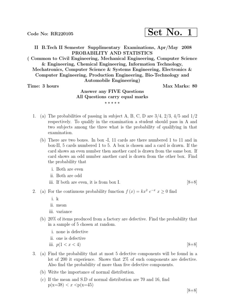 rr220105 Probability and Statistics | PDF | Confidence Interval ...