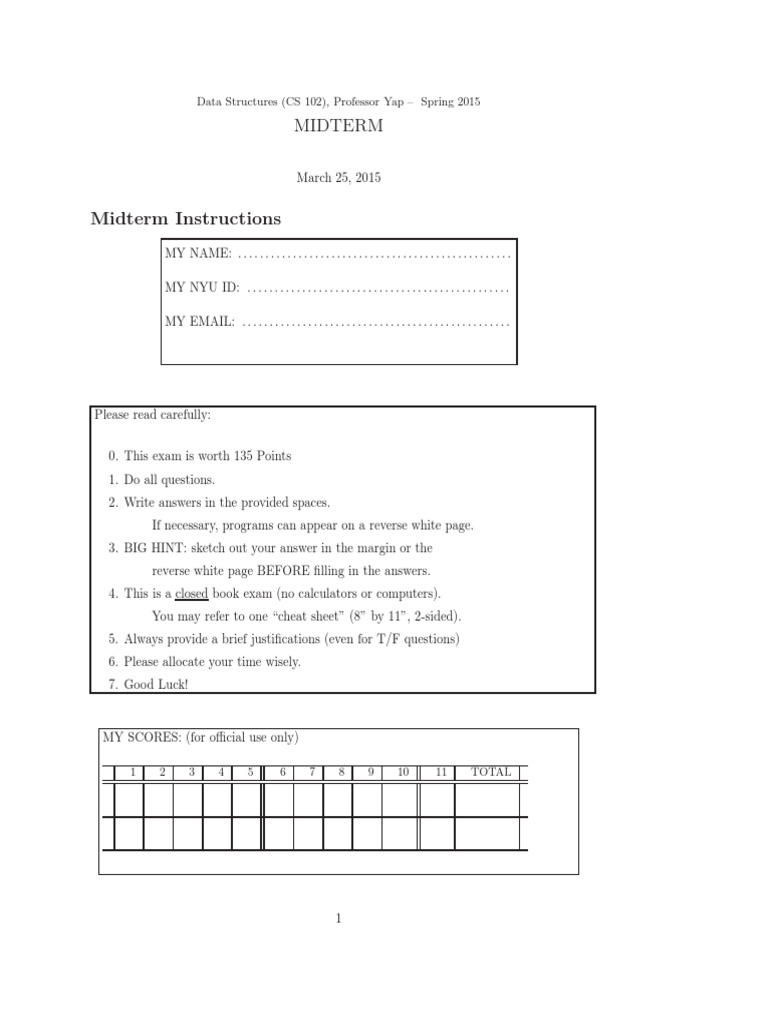 NYU CS 102 Data Structures Midterm | PDF | String (Computer Science ...
