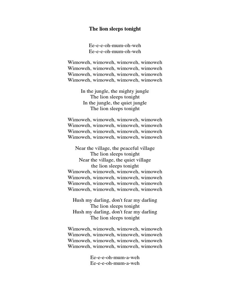 The Lion Sleeps Tonight Lyrics