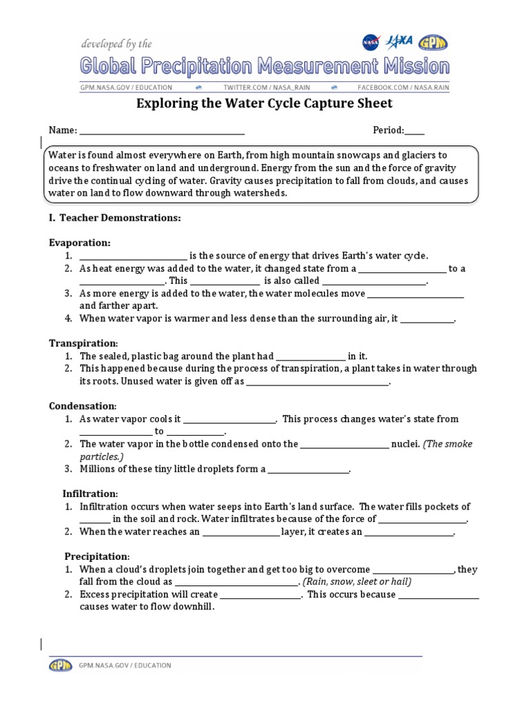 Uncategorized The Water Cycle Worksheet Answers exploring the water cycle scs evaporation precipitation