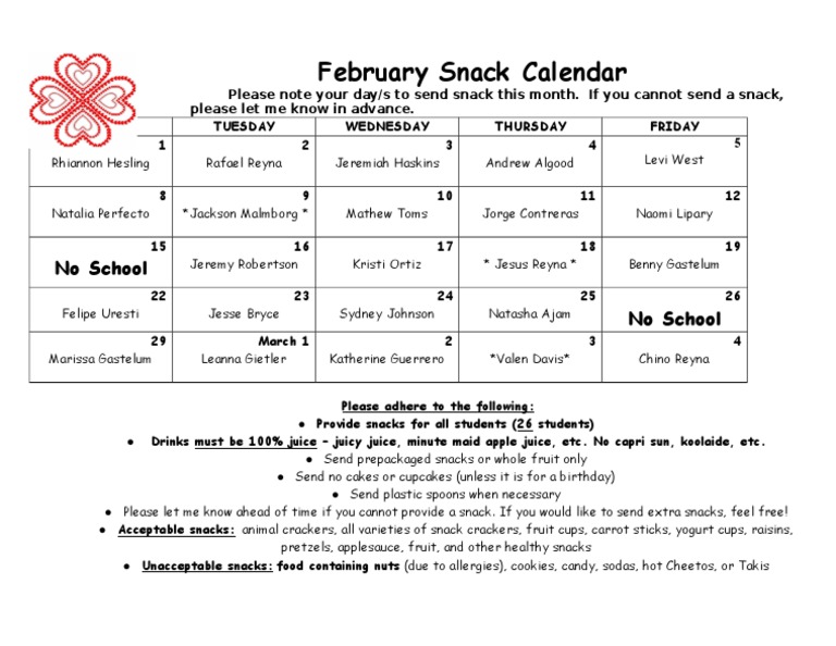 Snackcalendartemplate | PDF | Cooking, Food & Wine | Wellness