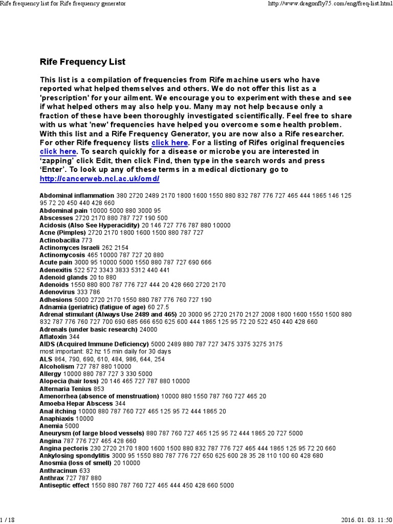 Rife Frequency List For Rife Frequency Generator | PDF | Influenza ...