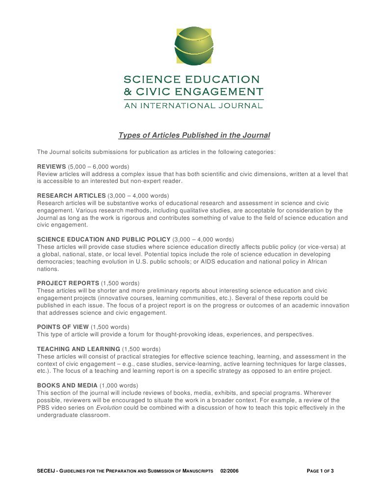 Types of Articles Published in the Journal Academic