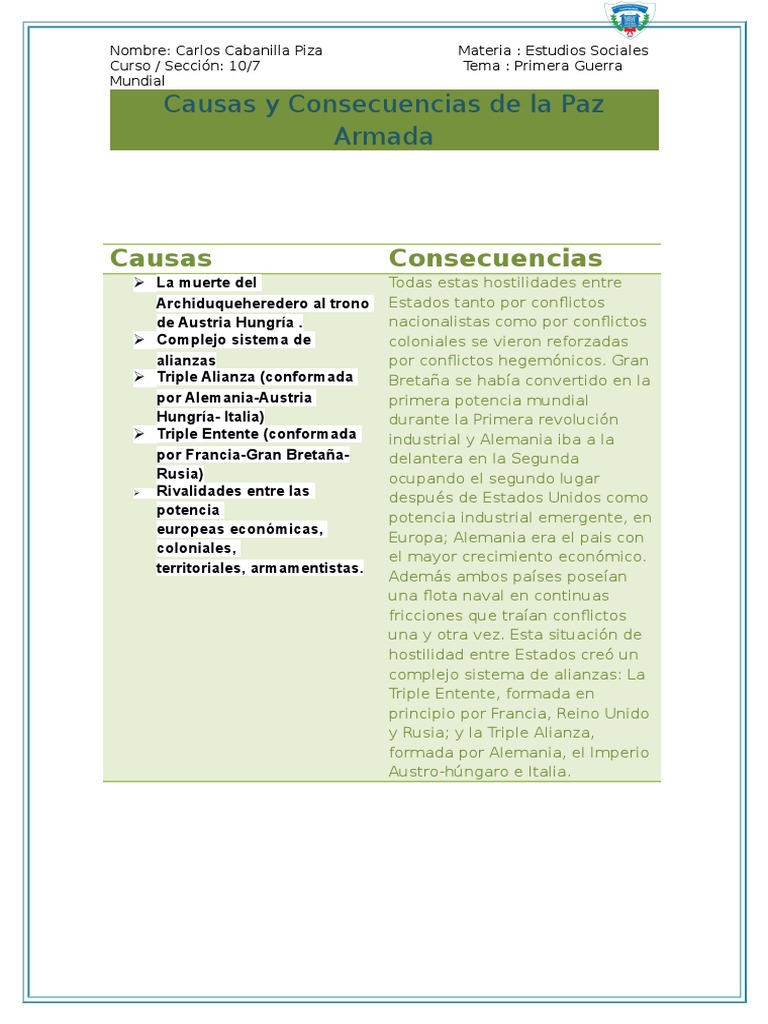 Causas y Consecuencias de La Paz Armada