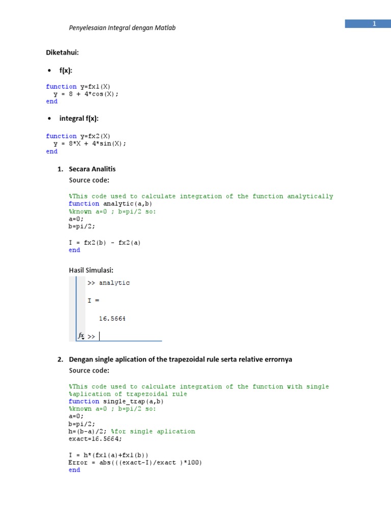 Penyelesaian Integral Dengan Code Komputer | PDF | Analisis Matematis ...