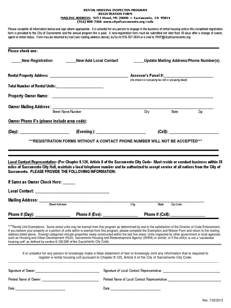 Sacramento Rental Housing Inspection Program - Registration Form - 8-2 ...
