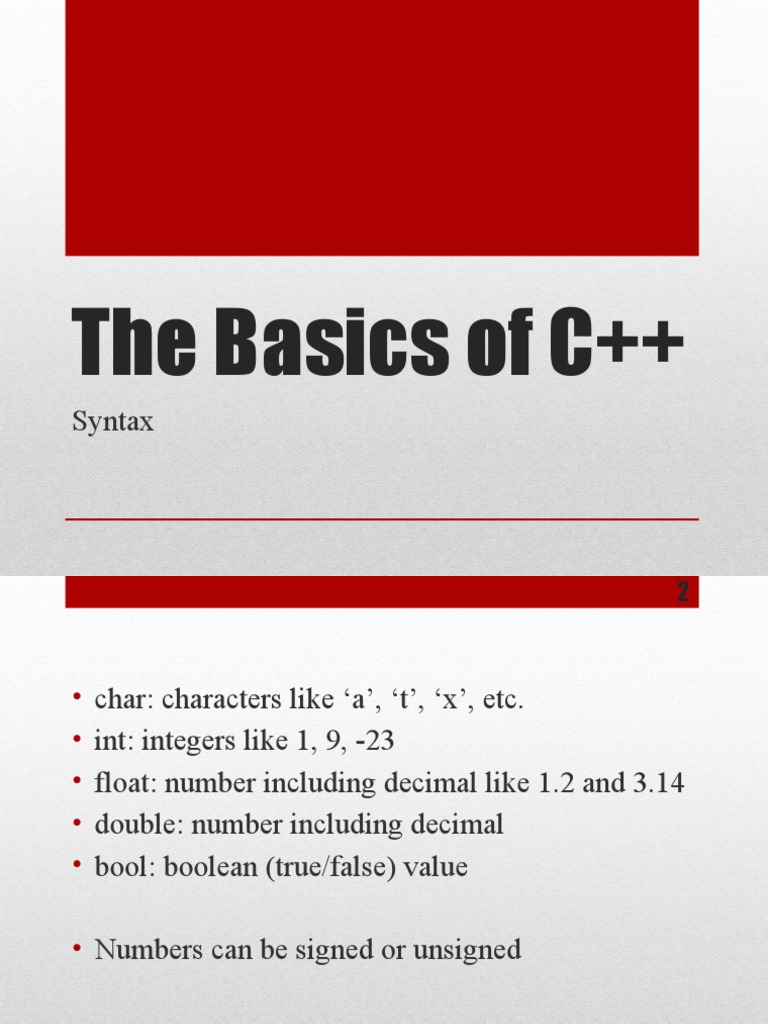 The Basics of C++: Syntax | PDF | Data Type | Boolean Data Type
