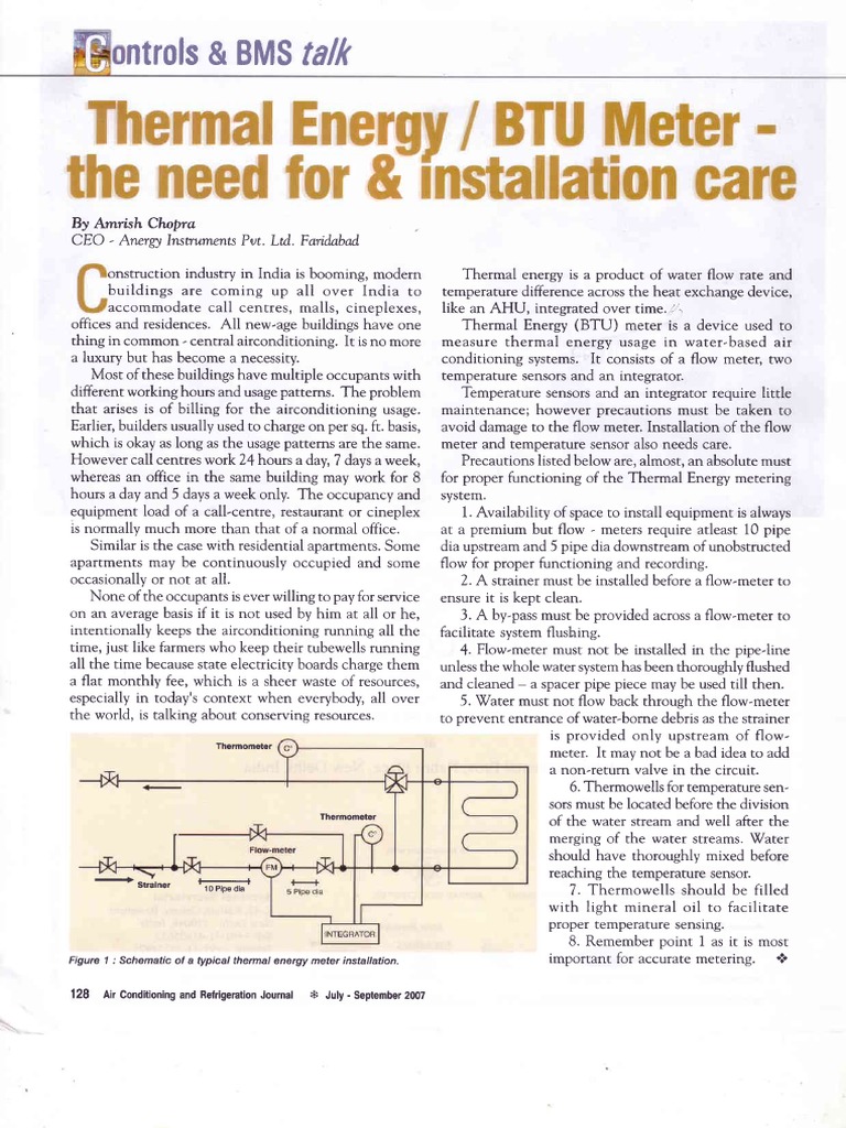 BTU meter Installation Guide Flow Measurement Building Engineering