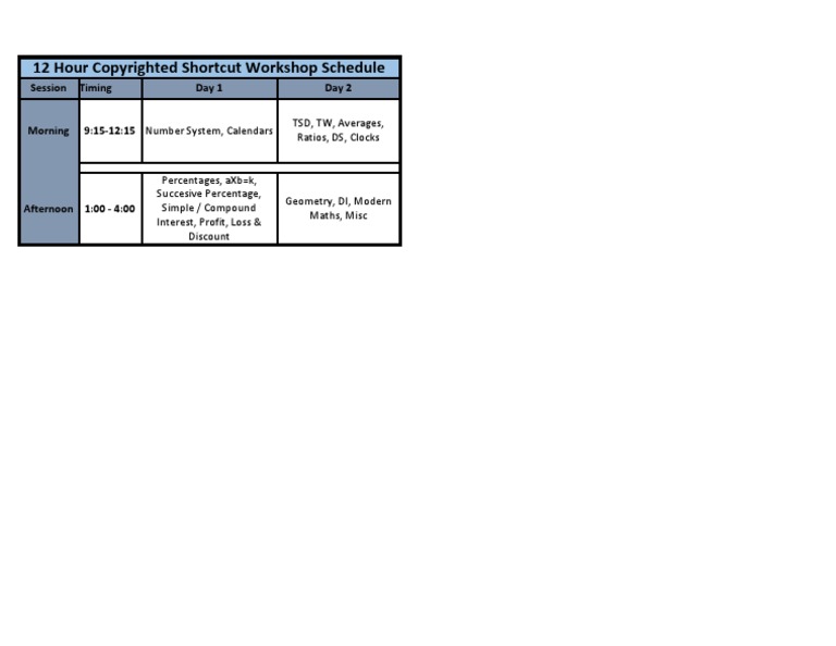 Workshop Schedule Overview | PDF