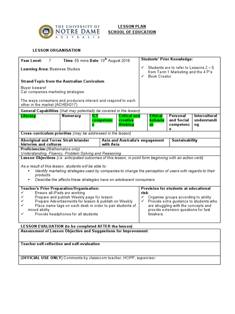 lesson plan business studies | Marketing Strategy | Marketing