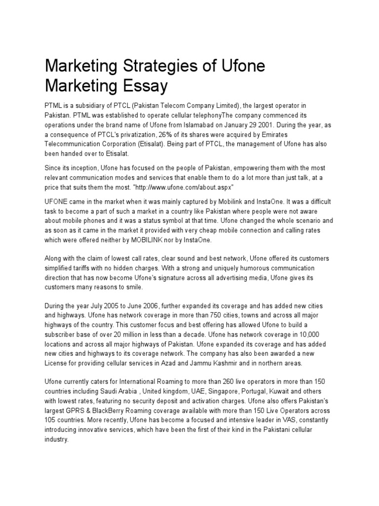Marketing Strategies of Ufone Marketing Essay Strategic Management