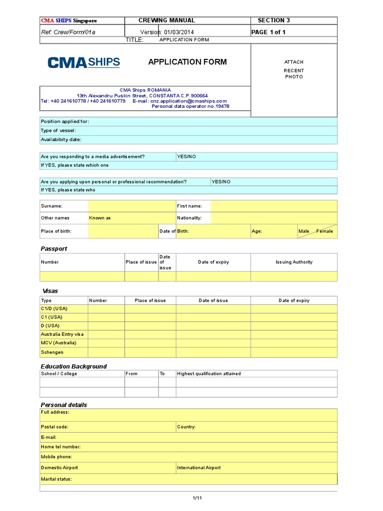 Crew Application Form for CMA Ships | PDF | Transport | Business