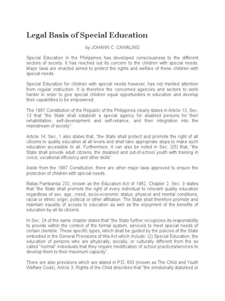 Legal Framework for Special Education in the Philippines | PDF ...