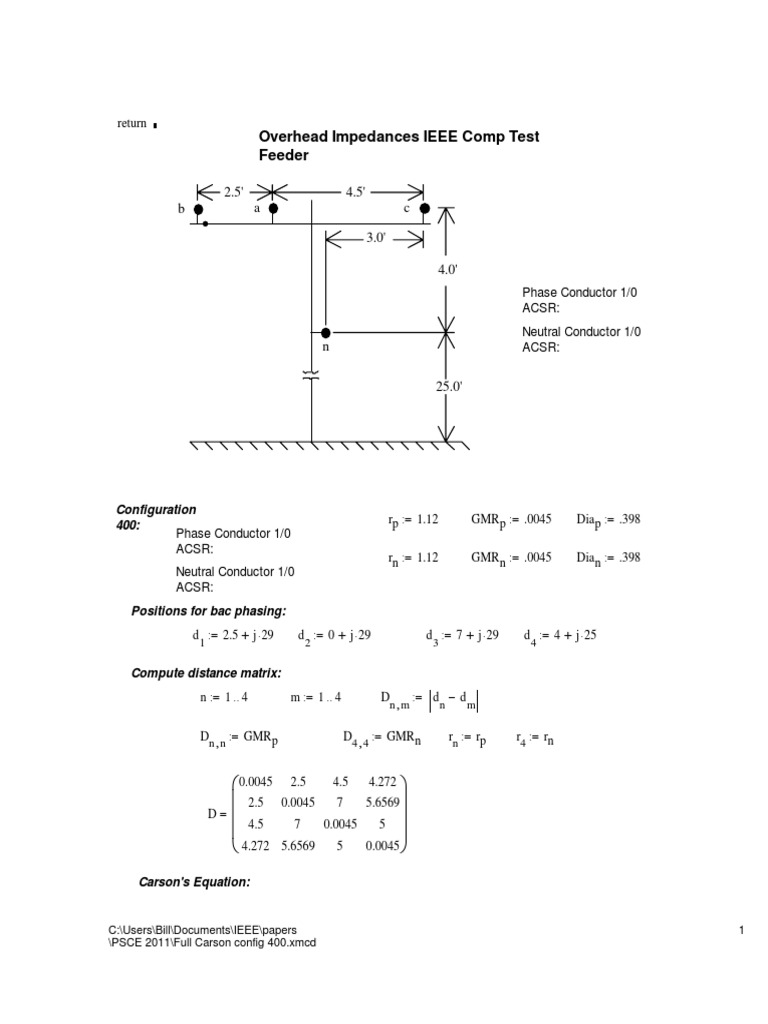 Application of Carson Formula To Overhead Line by Prof Kersting PDF
