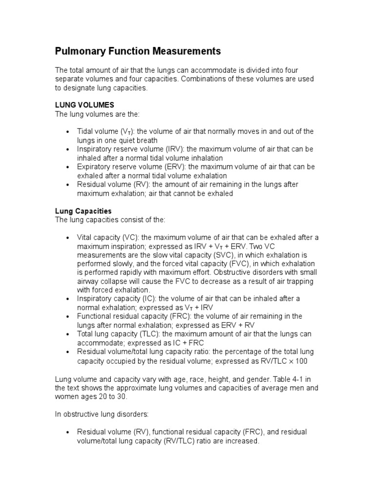 PFT Class Notes | PDF | Exhalation | Pulmonology