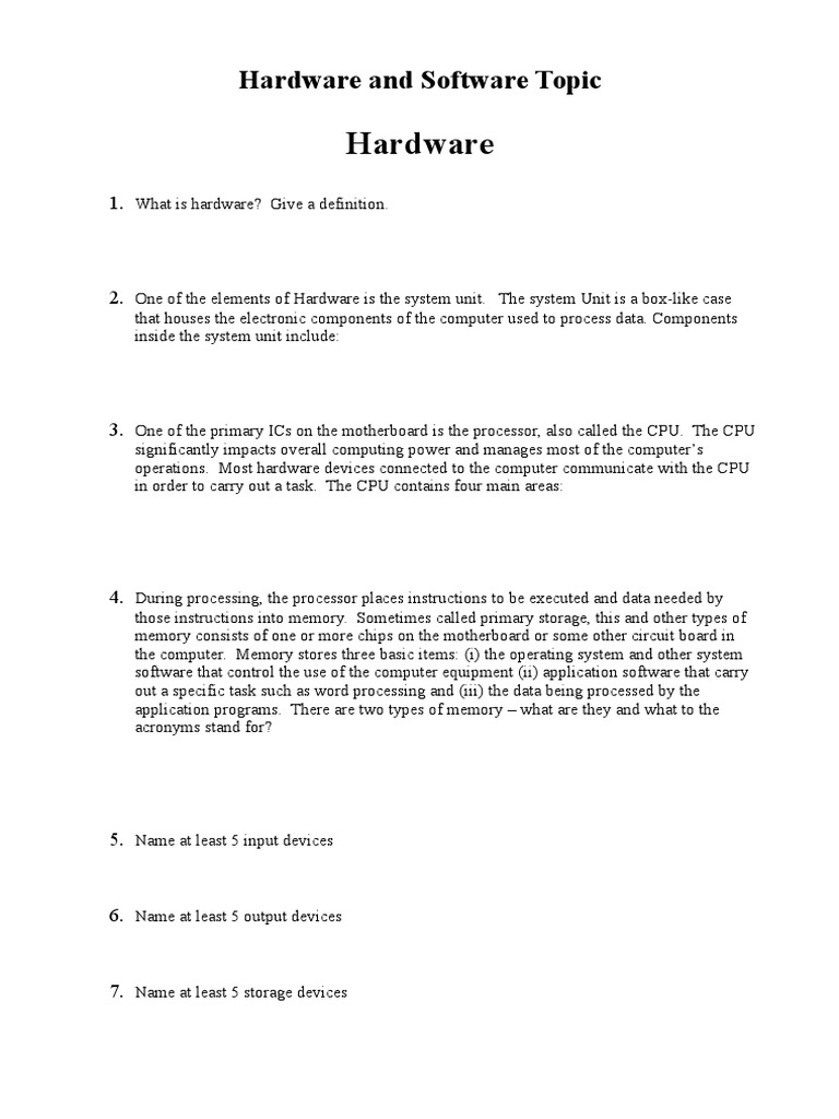 Hardware: Hardware and Software Topic | PDF