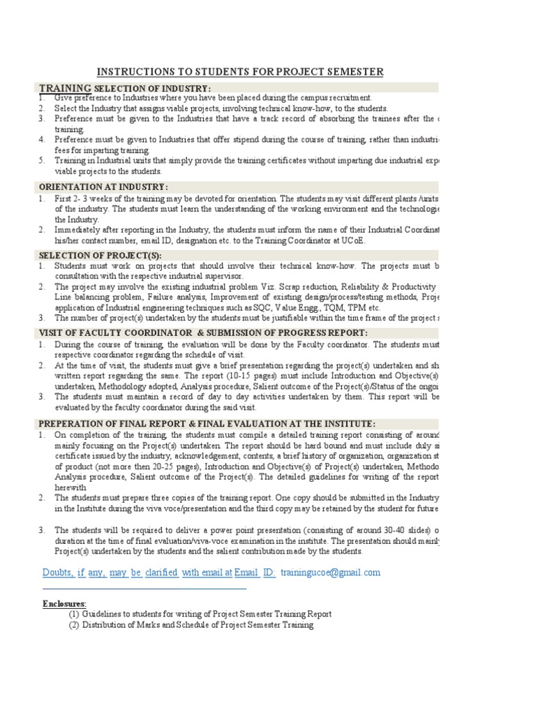 Project Semester Training Guidelines | PDF | Evaluation | Engineering