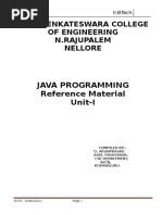 Java Programming Reference Material Unit-I: Sree Venkateswara College of Engineering N.Rajupalem Nellore