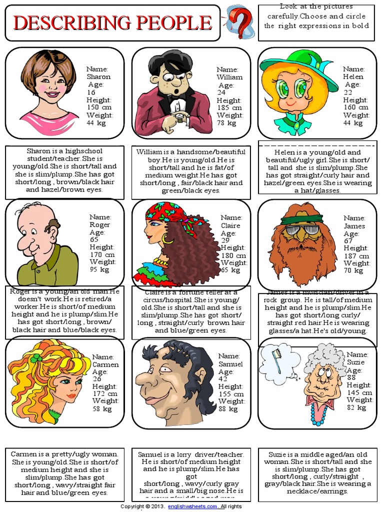 503467128 Describing People Physical Appearance Worksheet Human
