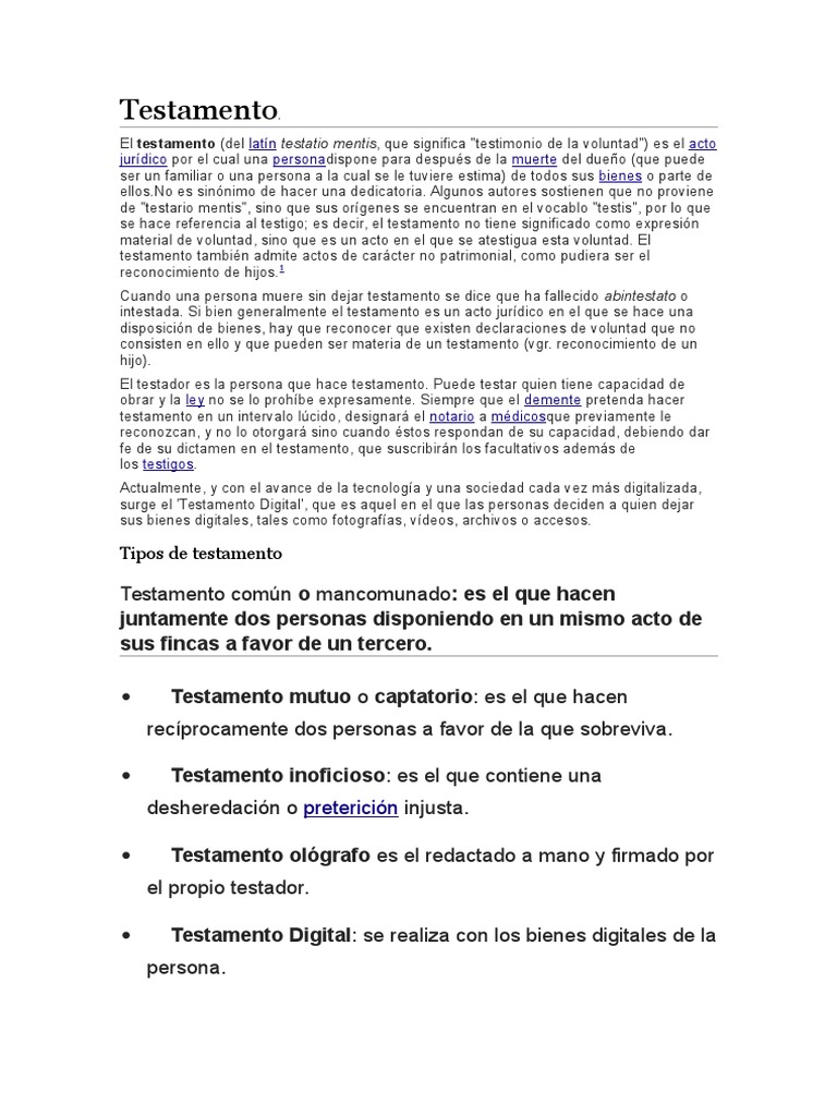 Testamento: Tipos y Procedimientos | PDF